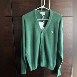 Brand new with tags green Lacoste soft wool cardigan. Size 2/ XS